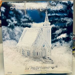 2003, Holiday Ice Sculpture Village Church With Color Changing Lights. Vintage